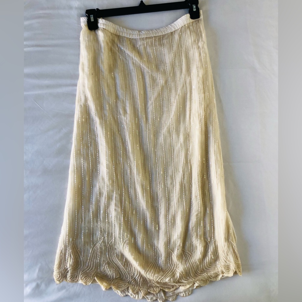 %100 Silk Cream Beaded Sheer Maxi Skirt